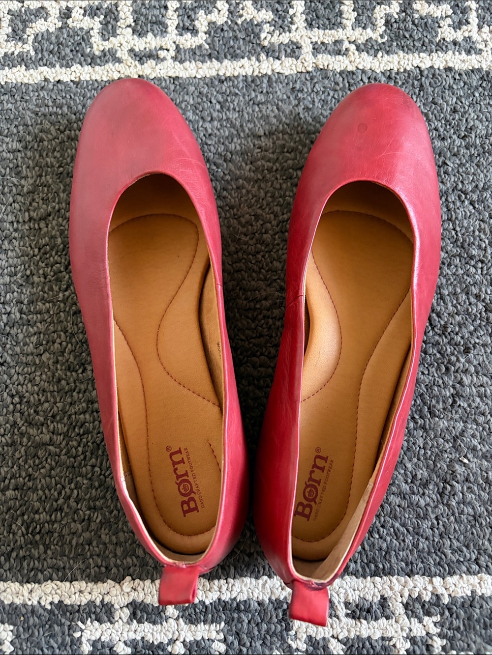 Born Red Leather Slip-On Ballet Flats with Pull Tab
